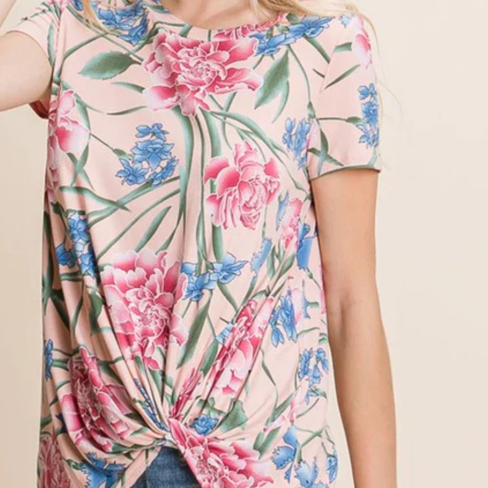 *SALE* PINK FLORAL PRINT TWIST HEM TOP